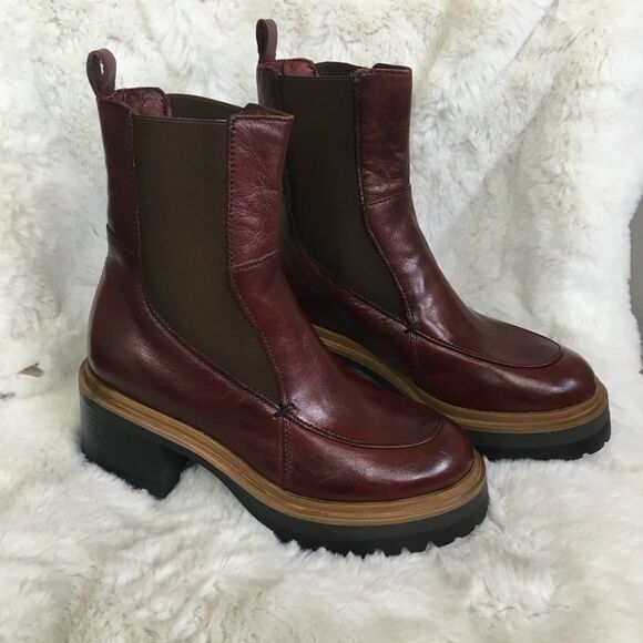 NEW Miz Mooz Merlot Red Evanna Leather Block Heel Slip On Chelsea Boots  6.5 /37 - Picture 4 of 12